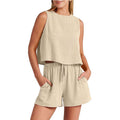 Women's Set Summer Sleeveless Tops And Drawstring Shorts Fashion Suit 2pcs | Orazek UK Ltd