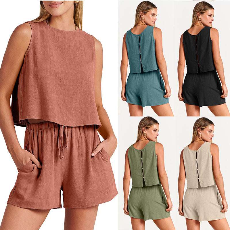Women's Set Summer Sleeveless Tops And Drawstring Shorts Fashion Suit 2pcs | Orazek UK Ltd