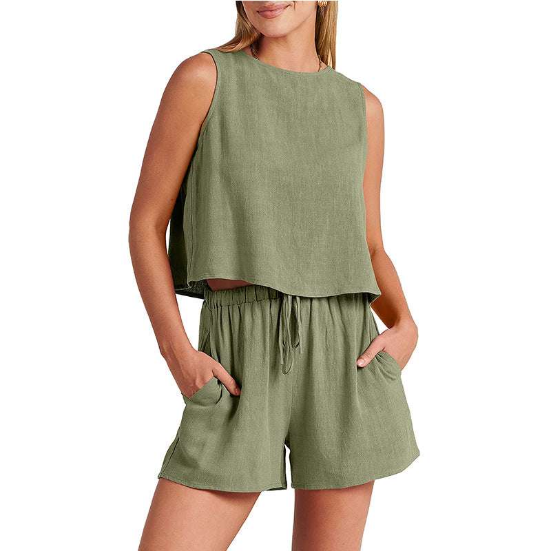 Women's Set Summer Sleeveless Tops And Drawstring Shorts Fashion Suit 2pcs | Orazek UK Ltd