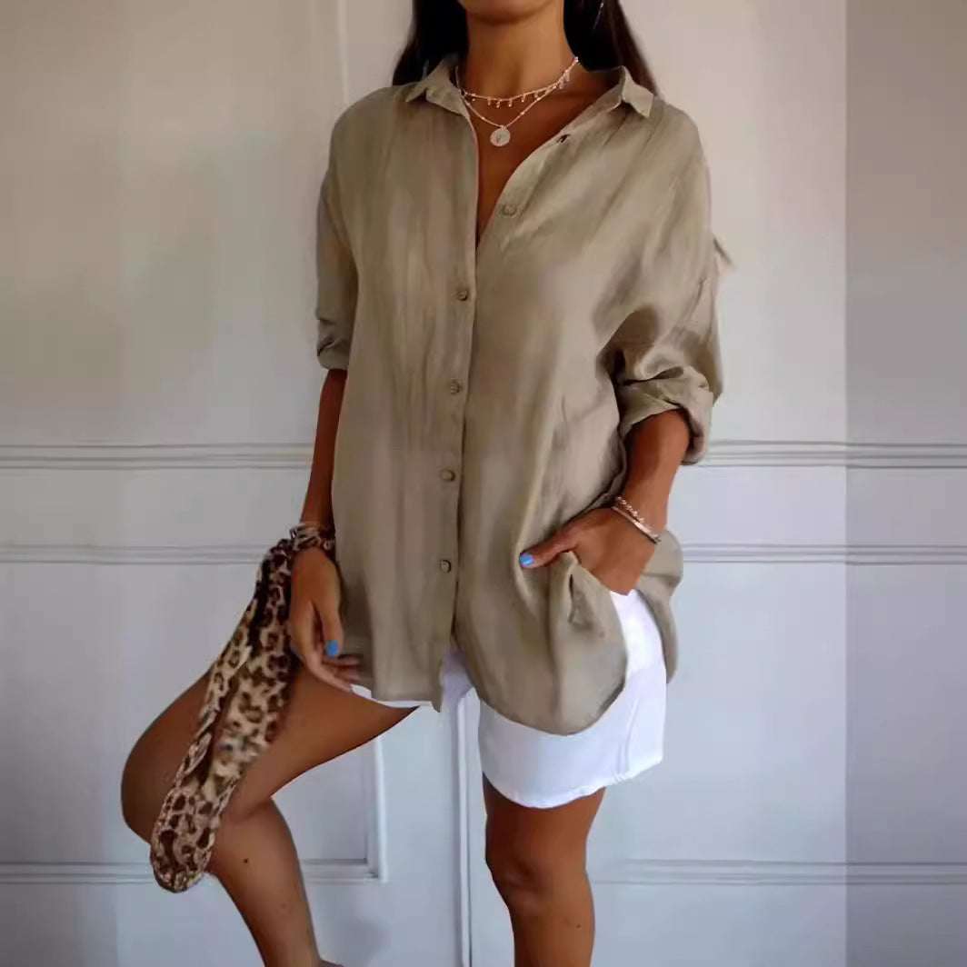 Women's Single-breasted Pleated Blouse Lapel Long Sleeve Shirt | Orazek UK Ltd