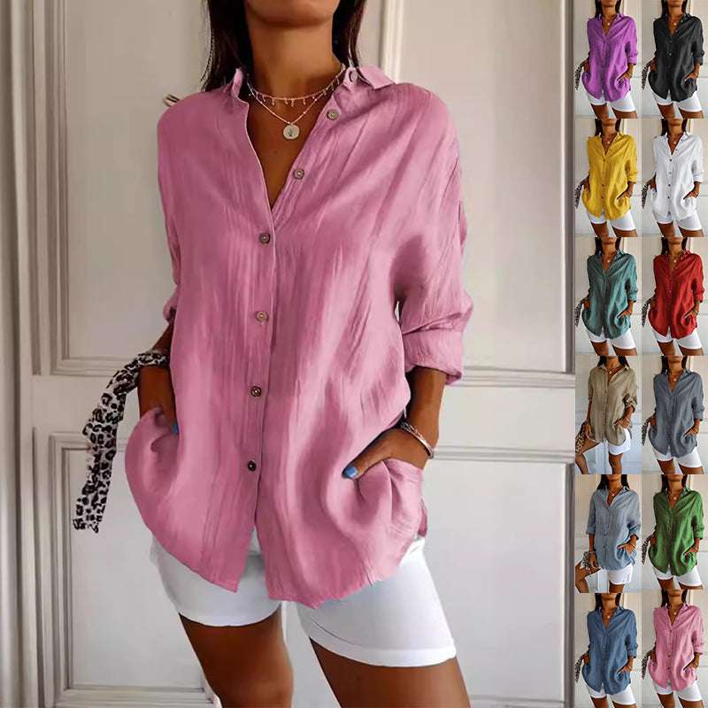 Women's Single-breasted Pleated Blouse Lapel Long Sleeve Shirt | Orazek UK Ltd