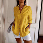 Women's Single-breasted Pleated Blouse Lapel Long Sleeve Shirt | Orazek UK Ltd