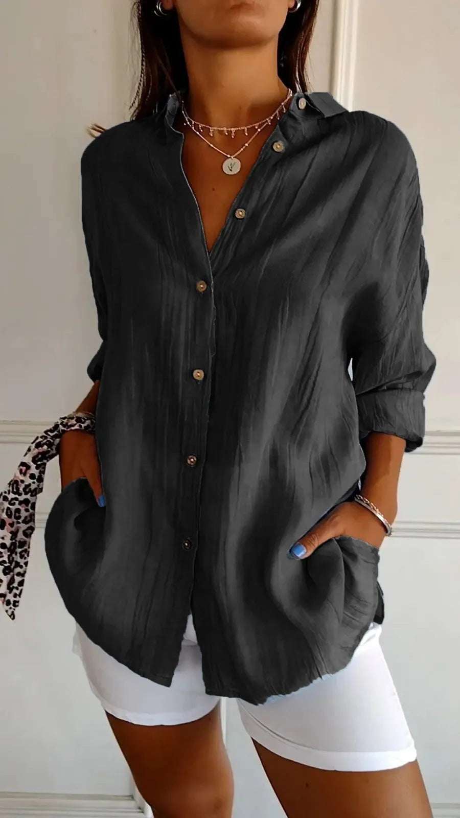 Women's Single-breasted Pleated Blouse Lapel Long Sleeve Shirt | Orazek UK Ltd