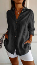 Women's Single-breasted Pleated Blouse Lapel Long Sleeve Shirt | Orazek UK Ltd