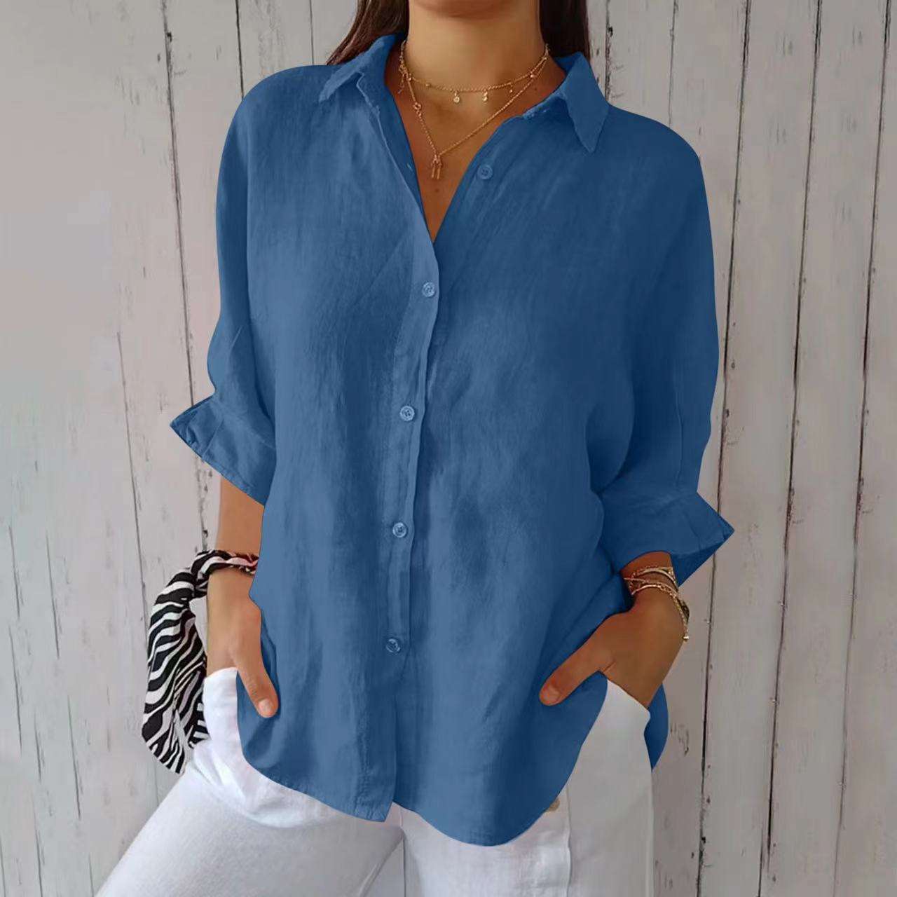 Women's Single-breasted Pleated Blouse Lapel Long Sleeve Shirt | Orazek UK Ltd
