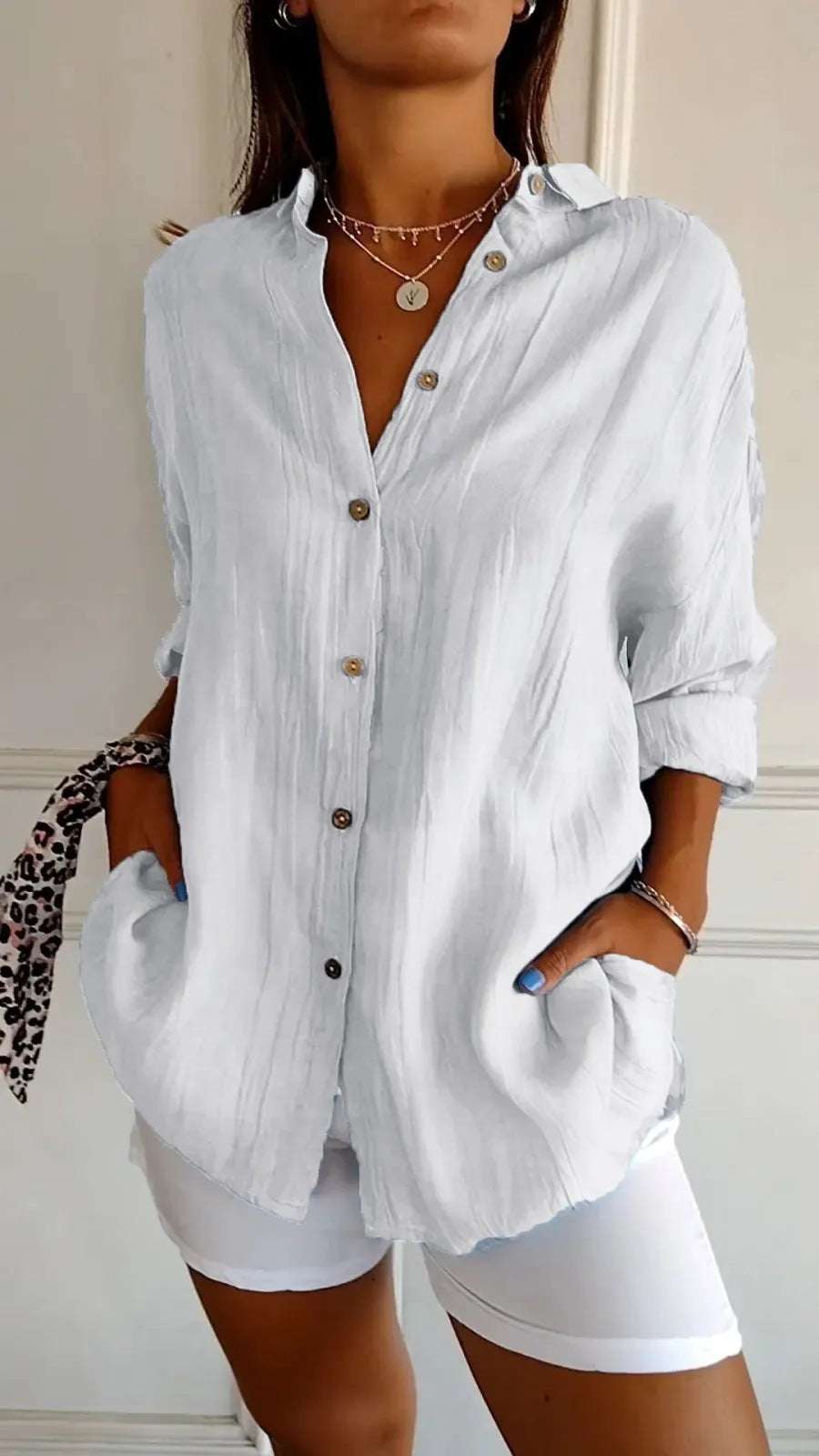 Women's Single-breasted Pleated Blouse Lapel Long Sleeve Shirt | Orazek UK Ltd