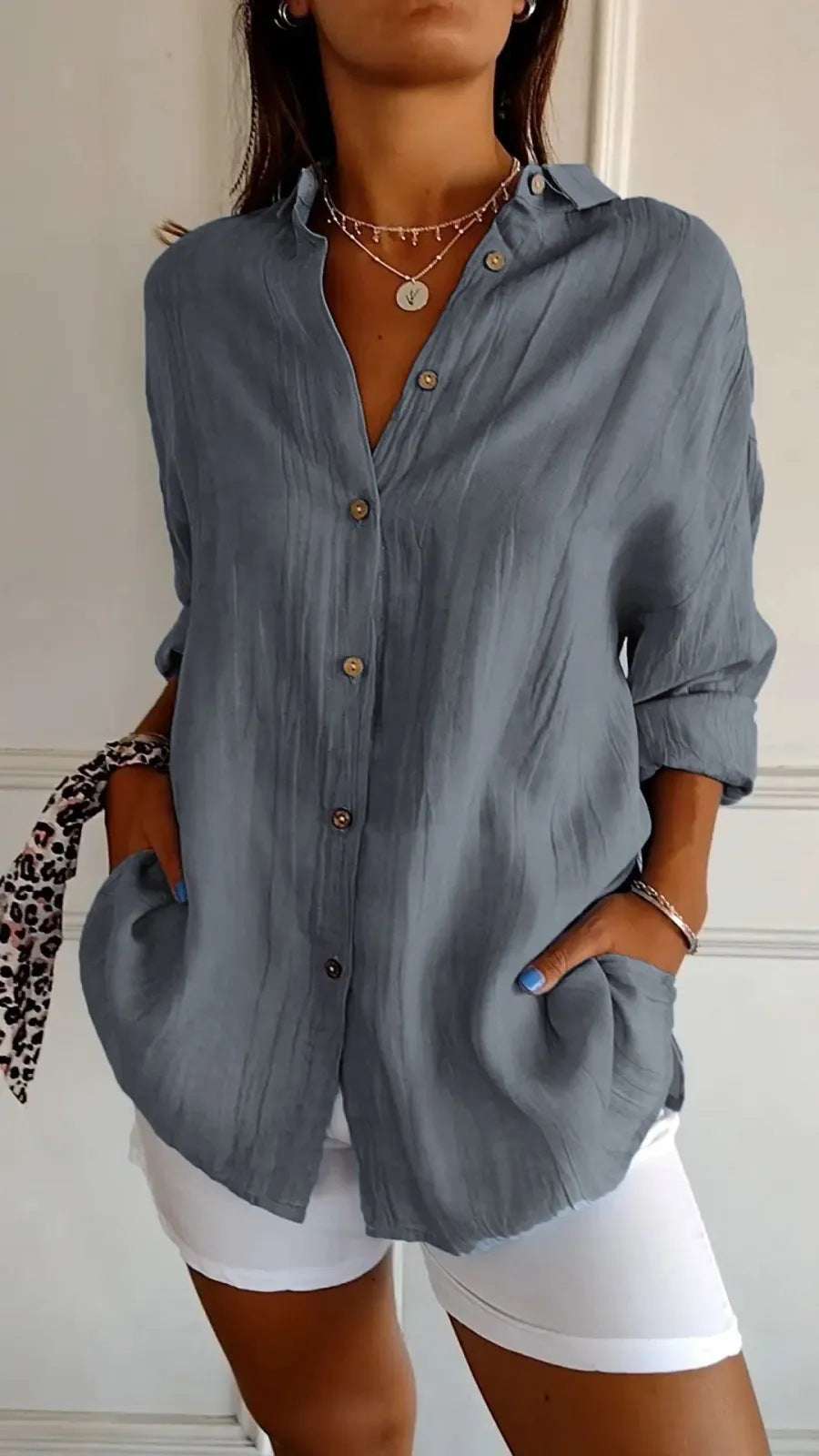 Women's Single-breasted Pleated Blouse Lapel Long Sleeve Shirt | Orazek UK Ltd