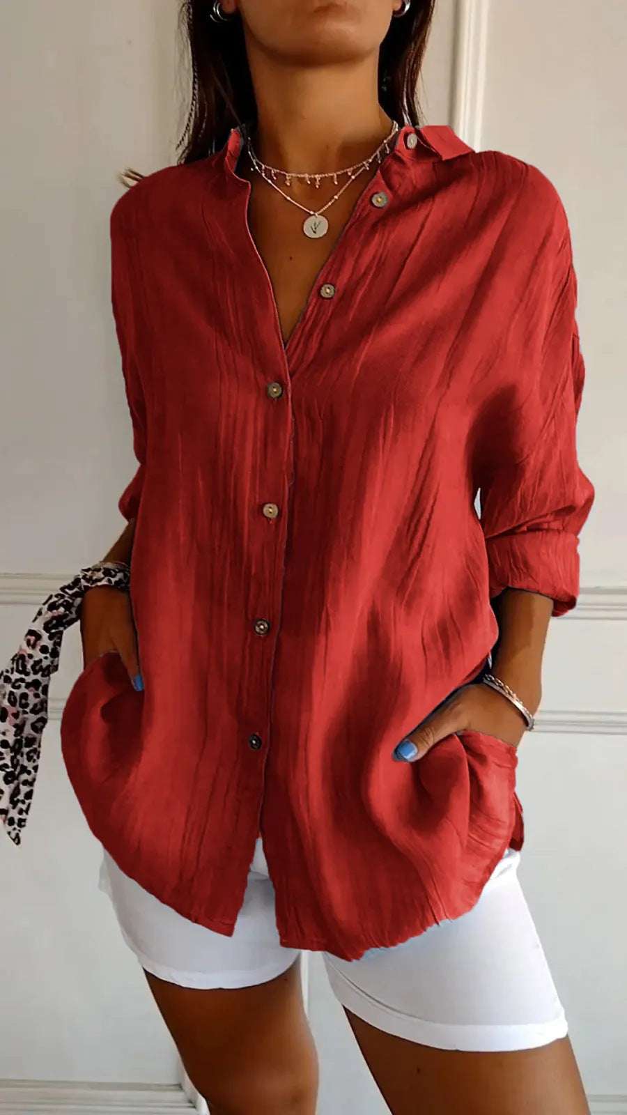 Women's Single-breasted Pleated Blouse Lapel Long Sleeve Shirt | Orazek UK Ltd