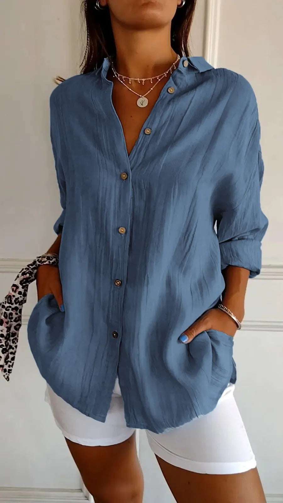 Women's Single-breasted Pleated Blouse Lapel Long Sleeve Shirt | Orazek UK Ltd