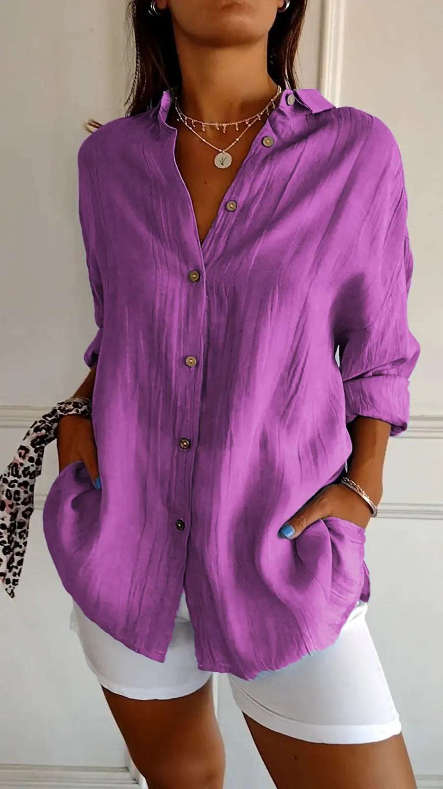 Women's Single-breasted Pleated Blouse Lapel Long Sleeve Shirt | Orazek UK Ltd