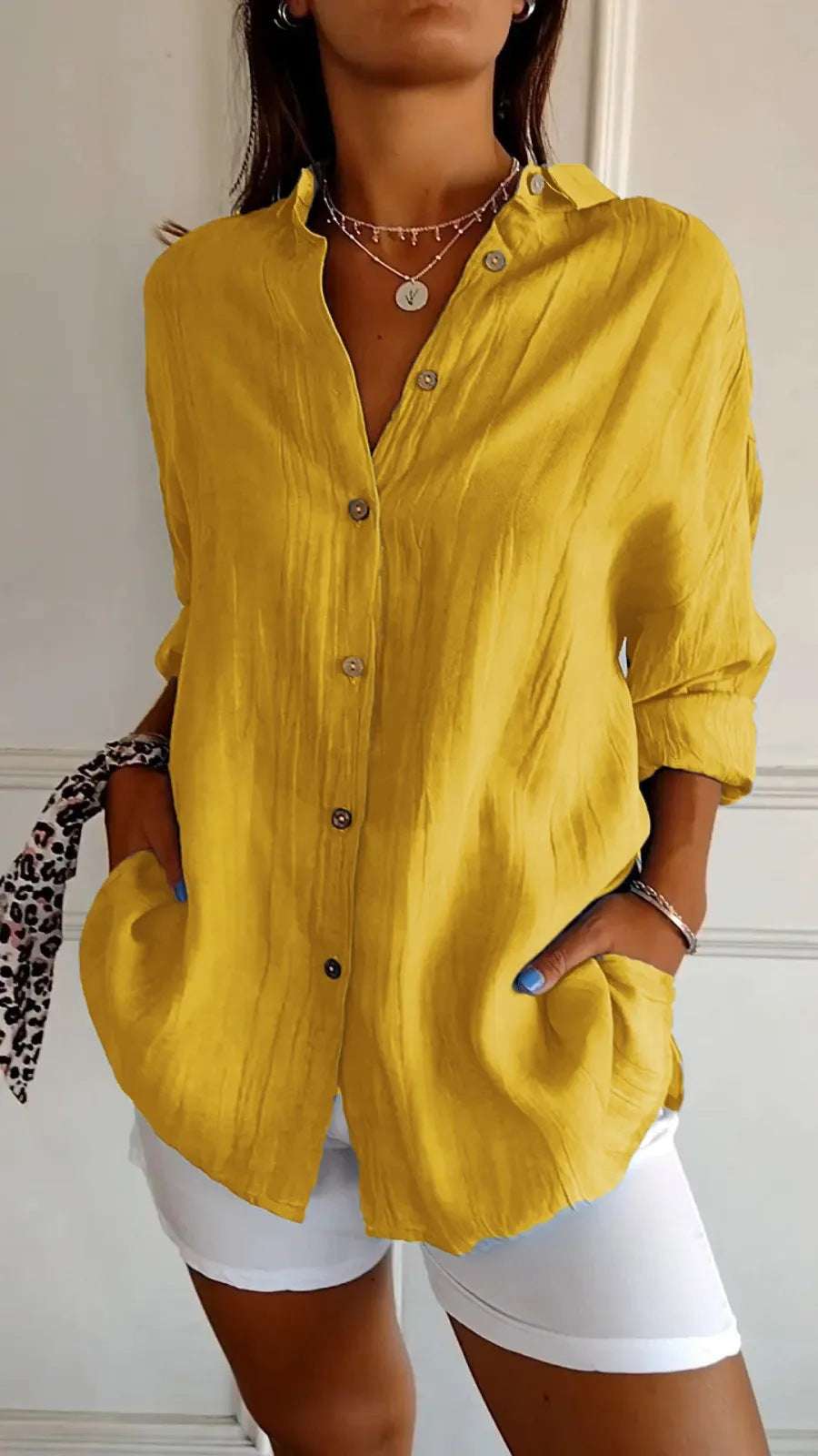 Women's Single-breasted Pleated Blouse Lapel Long Sleeve Shirt | Orazek UK Ltd