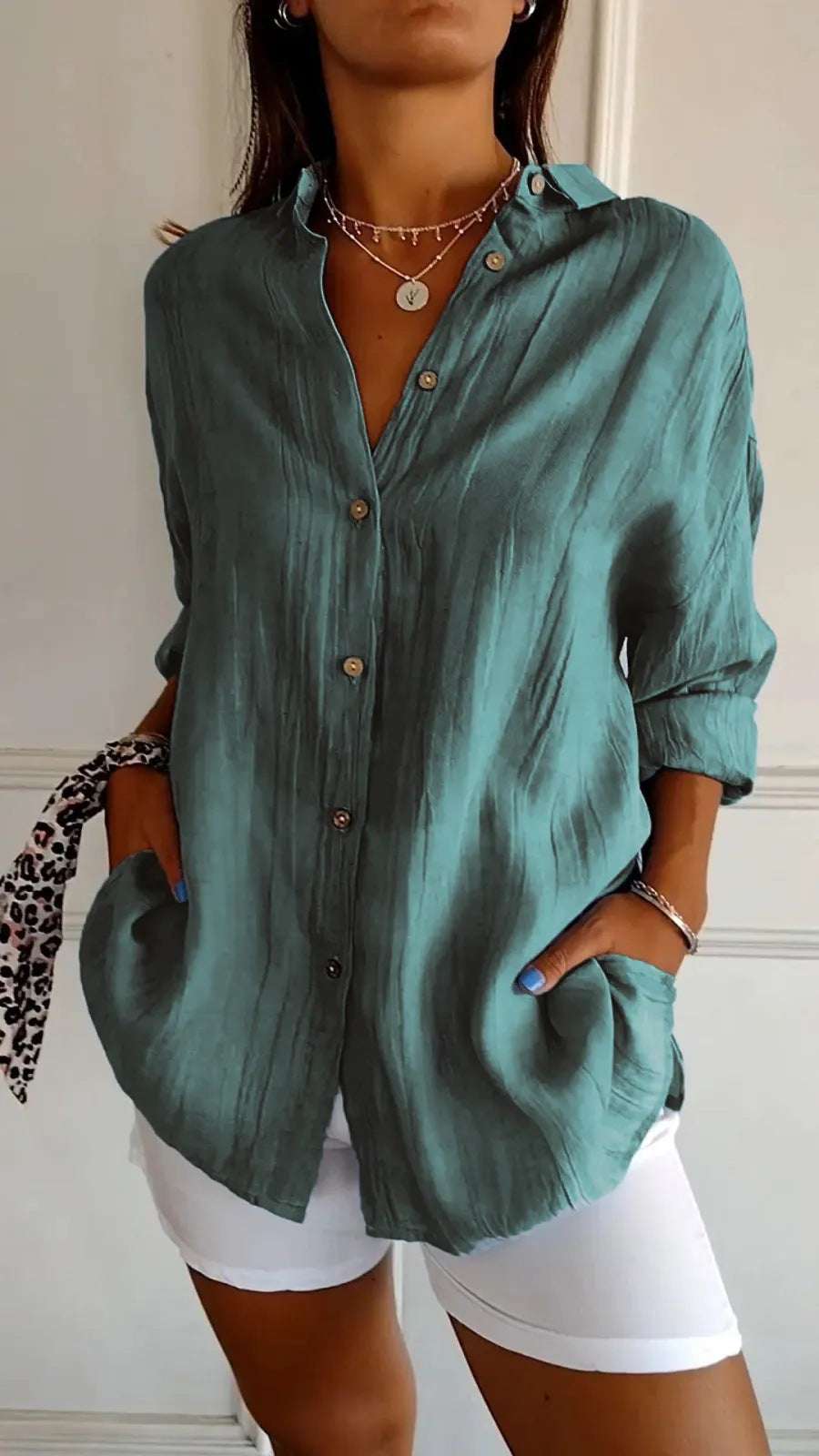 Women's Single-breasted Pleated Blouse Lapel Long Sleeve Shirt | Orazek UK Ltd