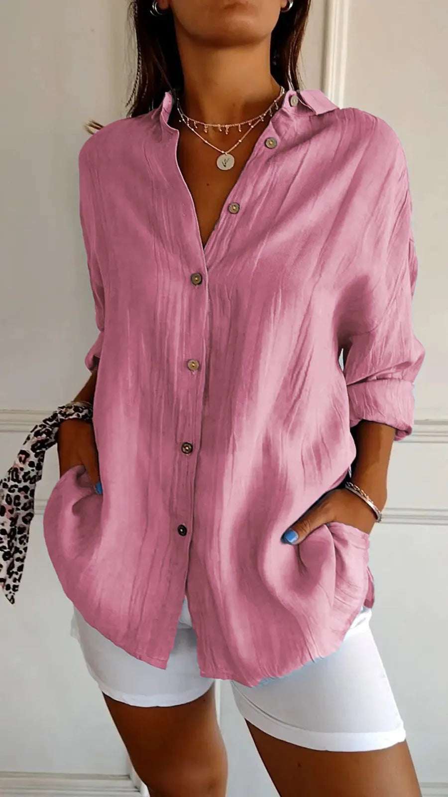 Women's Single-breasted Pleated Blouse Lapel Long Sleeve Shirt | Orazek UK Ltd