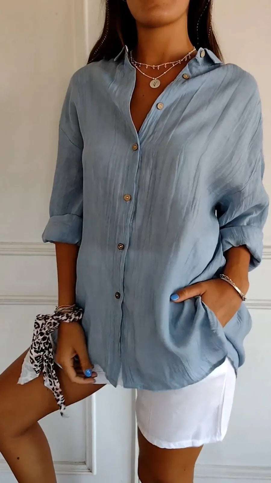 Women's Single-breasted Pleated Blouse Lapel Long Sleeve Shirt | Orazek UK Ltd