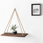 Wooden Wall Floating Shelves Swing with Jute Rope Rustic Wooden Board Plants Photo Display Storage Rack | Orazek UK Ltd