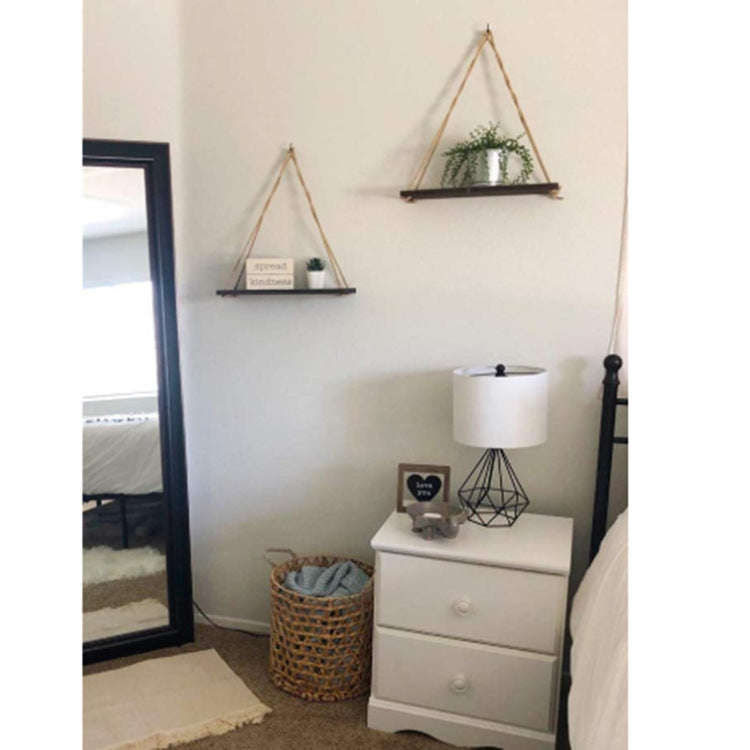 Wooden Wall Floating Shelves Swing with Jute Rope Rustic Wooden Board Plants Photo Display Storage Rack | Orazek UK Ltd