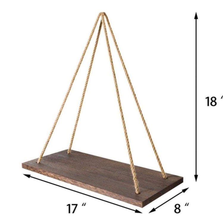 Wooden Wall Floating Shelves Swing with Jute Rope Rustic Wooden Board Plants Photo Display Storage Rack | Orazek UK Ltd