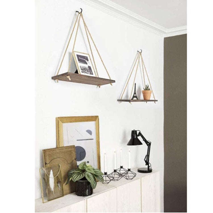 Wooden Wall Floating Shelves Swing with Jute Rope Rustic Wooden Board Plants Photo Display Storage Rack | Orazek UK Ltd