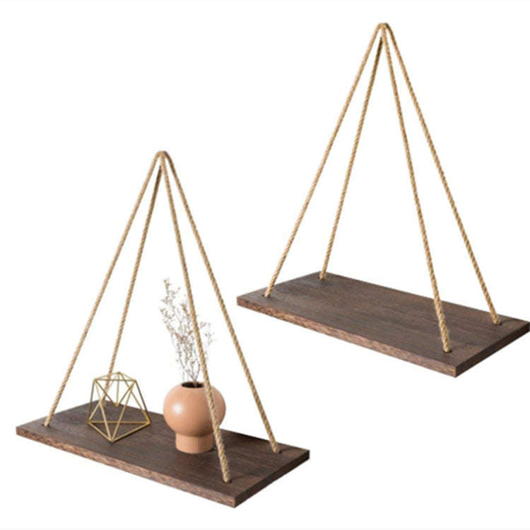 Wooden Wall Floating Shelves Swing with Jute Rope Rustic Wooden Board Plants Photo Display Storage Rack Orazek UK Ltd