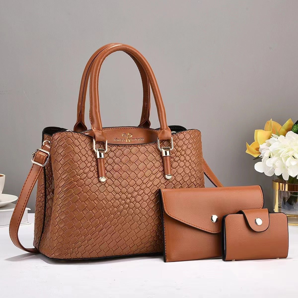 Woven Texture Three-piece Set Large Capacity One Shoulder Combination Bags | Orazek UK Ltd