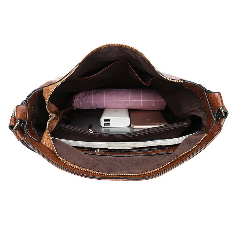 Zipper Bucket Bags With Adjustable Shoulder-strap Handbags Temperament High Capacity Messenger Shoulder Bag For Women | Orazek UK Ltd
