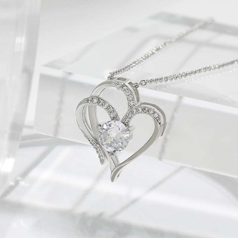 Zircon Double Love Necklace With Rhinestones Ins Personalized Heart-shaped Necklace Clavicle Chain Jewelry For Women Valentine's Day | Orazek UK Ltd