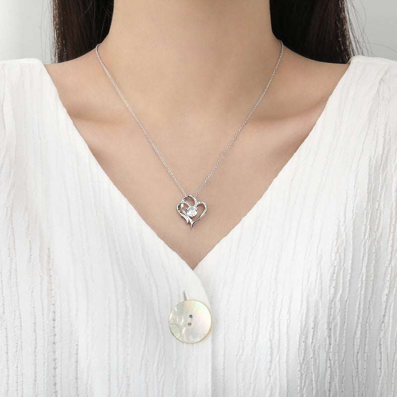 Zircon Double Love Necklace With Rhinestones Ins Personalized Heart-shaped Necklace Clavicle Chain Jewelry For Women Valentine's Day | Orazek UK Ltd