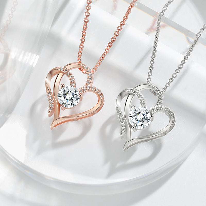 Zircon Double Love Necklace With Rhinestones Ins Personalized Heart-shaped Necklace Clavicle Chain Jewelry For Women Valentine's Day | Orazek UK Ltd
