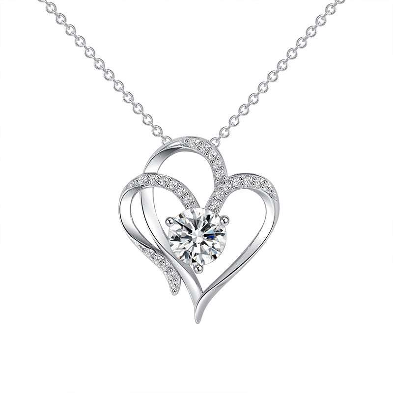 Zircon Double Love Necklace With Rhinestones Ins Personalized Heart-shaped Necklace Clavicle Chain Jewelry For Women Valentine's Day | Orazek UK Ltd