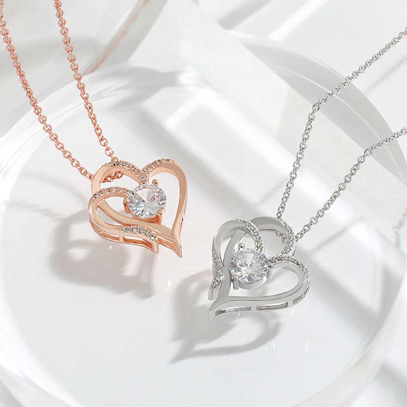 Zircon Double Love Necklace With Rhinestones Ins Personalized Heart-shaped Necklace Clavicle Chain Jewelry For Women Valentine's Day | Orazek UK Ltd